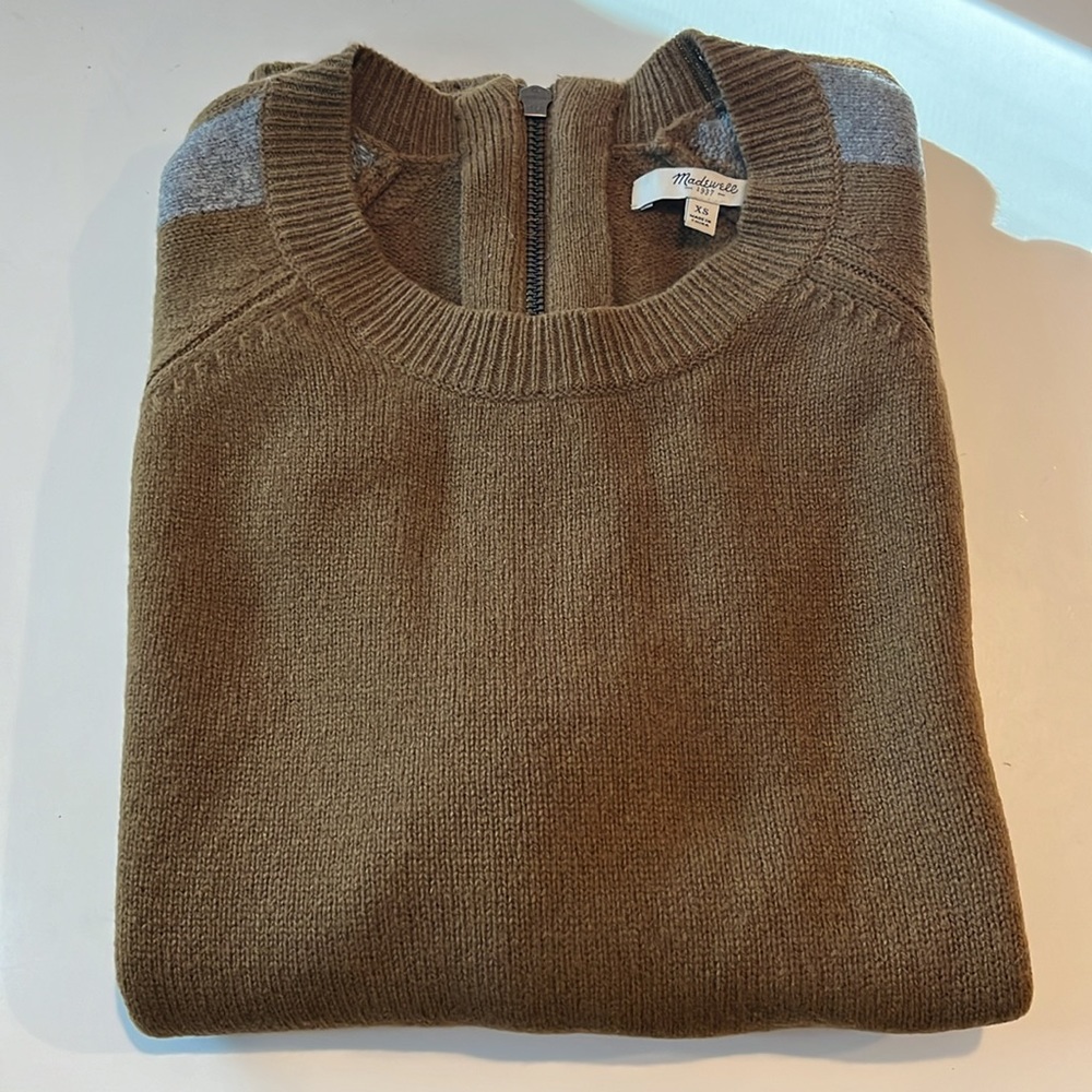 Madewell women’s 100% Merino wool scoop-neck sweater overside green/grey sizeXS‎ - Picture 16 of 16